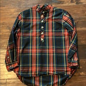 JCrew holiday tartan tunic w/jeweled buttons. Sz 2